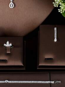 1 Set Minimalist Hollow Cubic Zirconia Jewelry Set, Suitable As Engagement Gift For Women - Silver - View 5