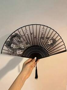 1 pieza Abanico plegable estilo chino, portátil, accesorio para ropa Hanfu y falda, utilería de danza de vestuario antiguo, abanico plegable negro, adecuado para atuendos diarios, fiestas, danza, gran regalo (la posición del diseño en el abanico no es fija) - Multicolor - Ver 7