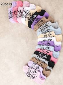 6/10/20 Pairs Assorted Multi Color Leopard Pattern Shallow Mouth Non-Slip Stay Up Fashion Women Boat Socks, All-Season