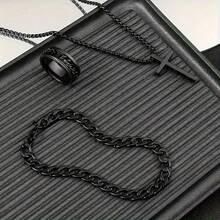 3PCS Multi-Functional Men's Jewelry Set - Black Cross Stainless Steel Necklace, Bangle And Ring For Fashionable Men