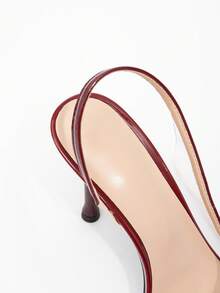 女士尖头玻璃凝胶带细高跟凉鞋，优雅迷人时尚派对晚会酒红色浅口鞋