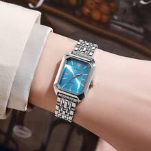 The New Light Luxury Steel Band Ladies' Watch Is A Fashionable And Simple Square Quartz Wristwatch, Suitable For Girls To Wear On A Daily Basis - 金黑 - 查看 9