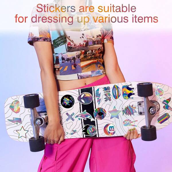 50 piezas Pegatinas para portátil y botella de agua, pegatinas decorativas de grafiti láser para monopatín, 50 piezas de calcomanías de PVC, para equipaje, monopatín, computadora, tableta, reutilizables sin residuos, resistentes al agua, para uso en exteriores, útiles escolares, de vuelta a la escuela