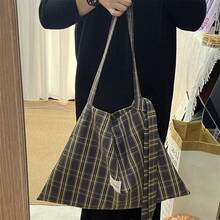 Women Shoulder Bags - 藏藍色格子(贈一條長帶) - 查看 3