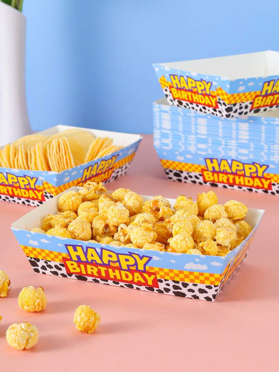 10/24 Peças Caixas de Comida de Aniversário Estampa de Vaca Feliz, Caixas de Batata Frita, Caixas de Pipoca, Decorações de Festa de Aniversário e Caixas de Lanche para Noite de Cinema em Casa, Adequado para Lancheira, Padaria, Restaurante de Hambúrguer - Multicolorido - Visão 1