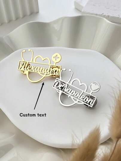Etiqueta de Nome Personalizada para Estetoscópio Médico, Broche de Médico/Enfermeiro Personalizado para Estetoscópio, Broche de Etiqueta de Nome em Aço Inoxidável, Acessório Multifuncional, Jóia Feminina, Tom Florestal