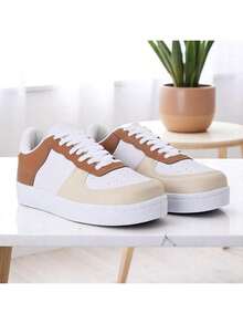 Unisex Casual Sneakers Modern Style Comfortable Look Men Women Party Fashion - 白色/焦糖色 - 查看 3