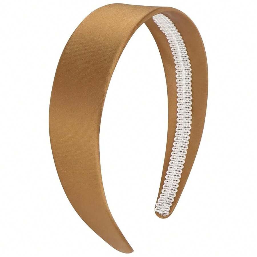 Wecoe Brown Satin Headband Women 1.6 Inch Wide Silk Headband Non Slip Fashion Neutral Colors Plain Hair Band DIY Holiday Hair Accessories For Women Girls Diademas Para Mujer Gifts - 棕色 - 查看 1