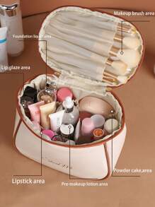 1 Stück Sommerleder wasserdichte Make-up Tasche, Kosmetik Organizer, tragbare Toilettenartikel Tasche, wasserdichter PU Hautpflege Beutel, große Kapazität Doppelschicht Make-up Tasche Make-up Organizer Badezimmer Accessoires
