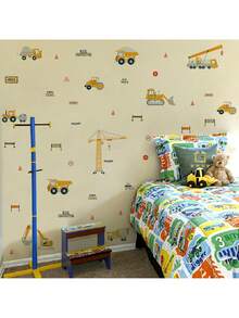 Cartoon Construction Vehicle Wall Decals For Kids Room - Truck & Digger Theme Removable Peel And Stick Nursery Bedroom Decor | Home Decoration Educational Bedroom Stickers With Dump Truck, Cement Mixer & Crane - Multicolor - View 7