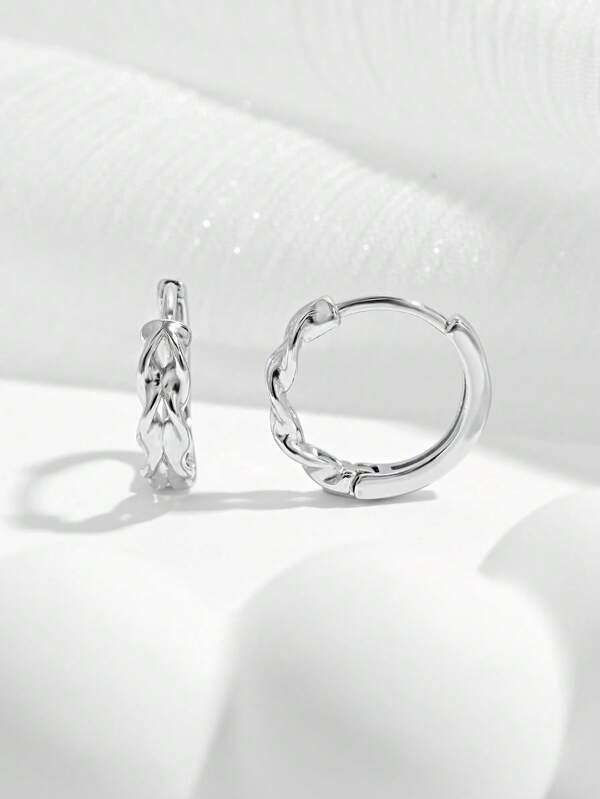 1 par de pendientes elegantes minimalistas de diseño geométrico retorcido de plata de ley 925, regalo para mujeres, adecuado para bodas, citas y fiestas