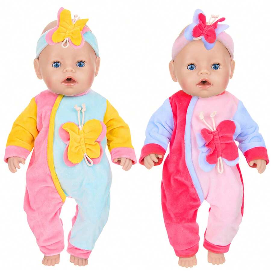 16-18 Inch Baby Doll Clothes, Pink & Blue Butterfly And Pink & Blue & Yellow Romper Outfits For Children's Dress Up Play, Holiday Gift (Doll Not Included) - Multicolor - View 1