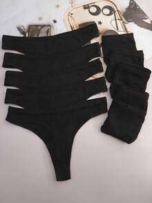 10 pièces Culotte-string sport minimalist confortable et respirante pour femme - Noir - Voir 2