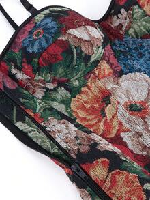 花卉印花紧身胸衣上衣，可调节肩带，塑身紧腰短款上衣，适合女士，适合派对和晚装 - 彩色 - 查看 5