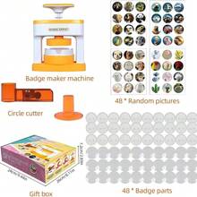 Badge Maker 1 Set DIY Round Button Maker With 48 Patterns And 48 Button Parts Cute Press Pin Maker Machine Gift (Some Color Patterns Are Random)