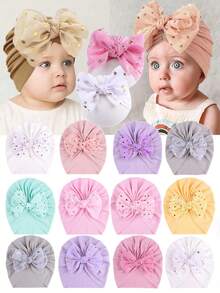 12 piezas Turbante decorativo de muselina con lunares y lazos, sombrero elástico y suave para vestir a bebés, para uso en todas las estaciones