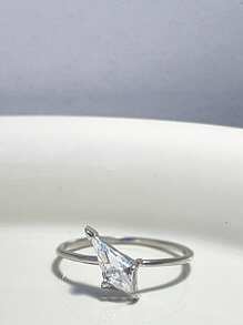 Anillo de plata de ley 925 con incrustación geométrica de circonita cúbica, elegante estilo bohemio para uso diario, joyería de calidad para mujeres
