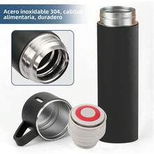 Termos de acero inoxidable, termo a prueba de fugas, botella de agua sin BPA, termo de 500 ml con taza y asa, termo para café y té, botella para bicicleta(Negro) - Negro - Ver 5