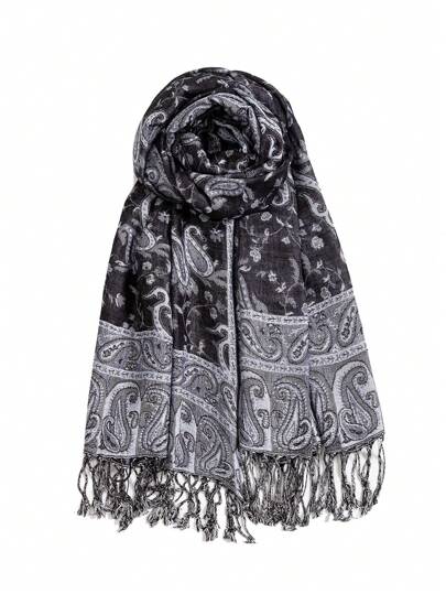 FADZOYLE 1pc Women's Boho Multicolor Retro Paisley Jacquard Bohemian Style Long Tassel Shawl Pashmina Scarf Wrap Hijab Suitable For Daily Outings Travel Wedding Party Balls Banquets Bridesmaid Headscarfs