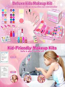 1 件套女孩公主主题化妆套装，包含化妆包、化妆工具、角色扮演梳妆台、口红、眼影、腮红、儿童装扮化妆玩具 - 彩色 - 查看 9