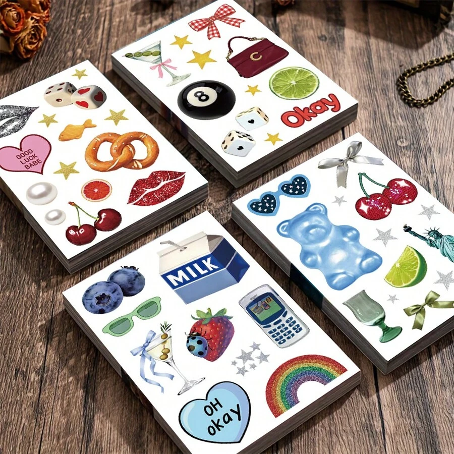 SCXXBSW 8 件欢乐时光贴纸，可爱卡通防水拼贴，可用于 DIY 用途，例如滑板、水瓶、笔记本电脑和手机学校用品，返校 - 彩色 - 查看 1