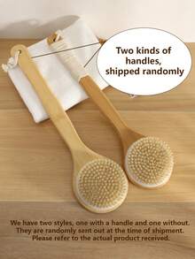 1pc Bamboo Body Brush With Long Handle, Soft Bristles For Full Body Cleansing, Shower, Bath And Back Massage
