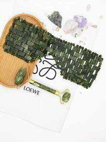 Set de 1/2/3 piezas de máscara facial y para ojos de jade natural, herramienta de terapia con piedras calientes/frías, masajeador de belleza para el cuidado de la piel en el hogar, spa y salón - Verde Oliva - Ver 15