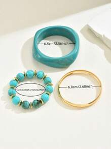 Set de 3 brazaletes asimétricos de resina con estampado geométrico y efecto tie dye, pulseras elásticas con cuentas y dijes para mujeres