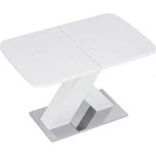 Modern Dining Table, 47-63 Inch Rectangular Stretchable Black Marble Printed MDF Table Top X-Shape Table Leg With Metal Base - White - View 8