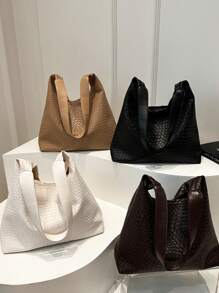Bolso de hombro de mujer con forma de media luna tejido, bolso axilar de piel sintética con monedero