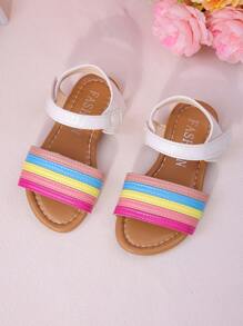 1 Pair Of Children's Fashionable And Cute Neutral Rainbow Colored Comfortable Flat Sandals, Suitable For Summer Baby Girls To Go On Vacation, Beach, Family Gatherings, And Wear