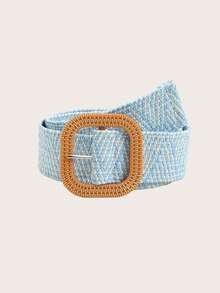 1 件夏季波西米亚手工木珠彩色编织弹力 PP 草编腰带，适合牛仔裤、连衣裙、日常通勤、派对、海滩度假、音乐节秋季、万圣节 - B - 查看 3