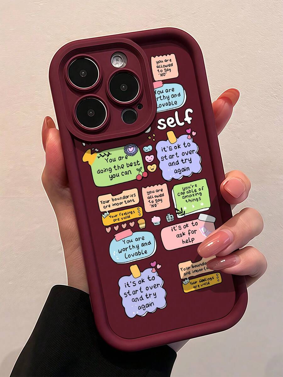 Slogan 1 件勃艮第英文文字与图形设计防震 TPU 手机壳，兼容 Apple 16/15/14/13/12/11 Pro Max 及系列防水防摔防刮 - 彩色 - 查看 1