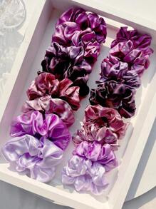 Set de 16 scrunchies (coleteros) de color púrpura, de estilo elegante europeo y estadounidense, de corte sencillo, adecuados para citas, elásticos holográficos para mujer