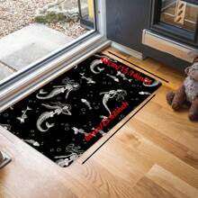 1pc Halloween Skull Pattern Printed Non-Slip Linen Kitchen Rug, Bathroom Mat, Doormat, Home Decor, Halloween Decoration, Halloween Gift, 3D Printed Rectangular, Suitable For Living Room, Bedroom, Hallway, Bathroom, Laundry Room - Polyester Carpet, Indoor & Outdoor Use