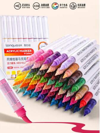 9 Color Set Direct Liquid Acrylic Marker Pens, Soft Head Large Capacity Simple Macaron Skin Color Gray Brown Colorful Black Coloring Book Filler Pen Student Painting Cartoon Cartoon Character Color Pen Color Impermeable Paper Art Diy Graffiti Painting Color Paintbrush Stone Glass Ceramic Metal Available Marker 126 Colors