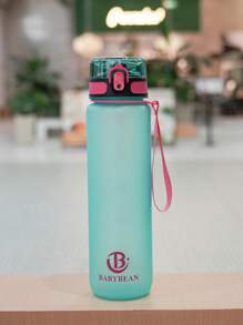 1pc 1000ml/750ml Outdoor Large Capacity Sports Water Bottle, 32oz/26oz, Direct Drinking Mouth Design, Handle Strap, Printed Logo, Plastic Portable Leak-Proof Screw Cap, Suitable For Hiking, Running, Cycling