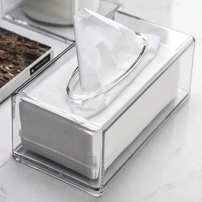 1pc Modern Clear Acrylic Tissue Box Cover With Smooth Paper Exit - Sleek Rectangular Design For Bathroom & Living Room Decor, Minimalist Style Plastic Dispenser Case, Tissue Organization | Modern Home Accent | Clear Acrylic Cover Back To School