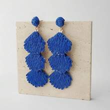 Raffia Dangle Earrings Women - Boho Statement Rattan Drop Jewelry With Design, Lightweight Summer Beach Accessories - Royal Blue - View 4