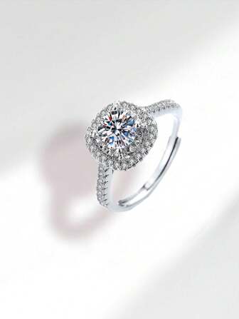 1 pièce Bague avec pierre de moissanite de haute qualité, bagues de couple en cuivre massif premium non décolorantes, taille ajustable