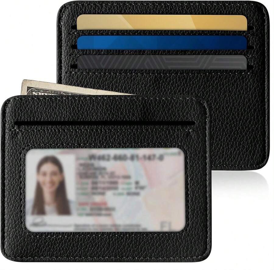 Credit Card Holder For Women Minimalist Wallet, RFID Blocking Wallets Card Cases, Small Wallets With ID Window For Women Men, Black - Black - View 1