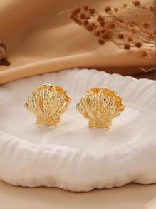 2 piezas de Pendientes de aro de concha dorada para mujeres - Diseño escultórico texturizado, joyería de declaración de estilo costero retro para verano, playa y atuendos diarios