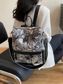 防盗油画图案复古尼龙双肩包女包，多功能时尚日用包，多口袋轻便旅行包，大容量简约书包，便捷书包，适合学生、护士、教师、商务人士、旅行度假、商务出差、日常通勤、购物、办公、约会、徒步、训练、工作、生日礼物、节日礼物 - 彩色 - 查看 8