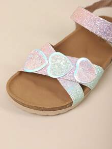 Girls' Soft Bottom Non-Slip Sandals, Glitter Heart Design Kids Shoes, Sweet Casual Beach Shoes, New Style