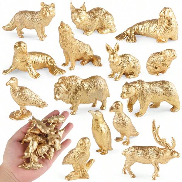 14 pièces Modèle de jouet d'animal polaire miniature simulé, ours polaire, lapin polaire, morse, renne, jouets éducatifs cognitifs pour enfants, décorations de Pâques, Halloween, Noël, ornements cadeaux