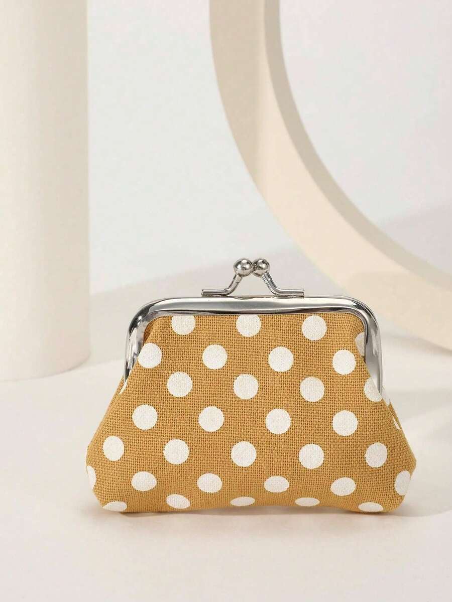 波点完美之选：女士时尚多功能吻锁零钱包、迷你钱包、零钱袋 - 黃色 - 查看 1