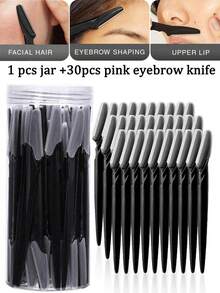 30/24/12/2 件黑色修饰眉毛剃须刀和剃须刀套装，眉毛修剪器和剃须刀，去角质皮肤剃须工具，身体脱毛修剪器和面部和眉毛剃须刀套装长柄保护刀片带精密盖女士眉毛修形工具或旅行使用多用途眉毛修剪器，锋利的不锈钢眉毛工具带保护盖，适用于眉毛、唇毛、腿毛，轻柔有效地去除