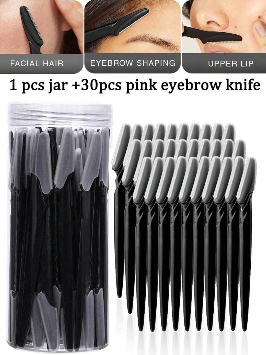 30/24/12/2 件黑色修饰眉毛剃须刀和剃须刀套装，眉毛修剪器和剃须刀，去角质皮肤剃须工具，身体脱毛修剪器和面部和眉毛剃须刀套装长柄保护刀片带精密盖女士眉毛修形工具或旅行使用多用途眉毛修剪器，锋利的不锈钢眉毛工具带保护盖，适用于眉毛、唇毛、腿毛，轻柔有效地去除