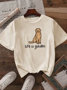 Howell Golden Retriever Mom Gender Neutral T-Shirt, Golden Retriever Mom Sweater, Life Is Gold Shirt, Gift For Dog Lovers, Dog Casual Crewneck T-Shirt - Apricot - View 3
