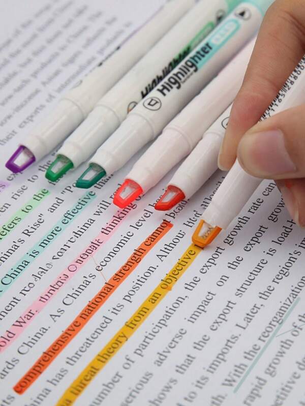 1pc 6pcs Double-Headed Fluorescent Highlighter With Visible Window, Used For Student Notes, Doodles Back To School